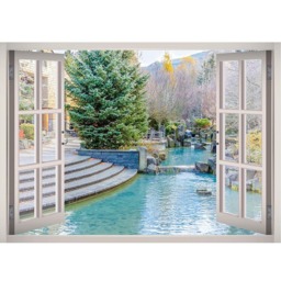 Nature Pool Town View Window 3D Wall Decal Art Removable Wallpaper Mountain Landscape Mural Sticker Vinyl Home Decor - thumbnail 2