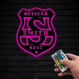 Police Officer Metal Wall Art Led Light Personalized, Us Policeman Name Sign, Thin Blue Line Hanging, Gift For Husband - thumbnail 3