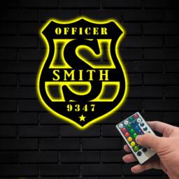 Police Officer Metal Wall Art Led Light Personalized, Us Policeman Name Sign, Thin Blue Line Hanging, Gift For Husband