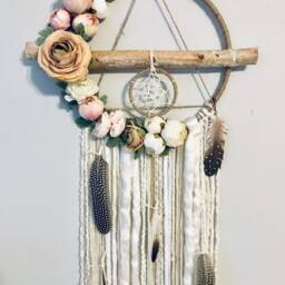Rustic Floral Dreamcatcher, Boho Nursery Wall Hanging, 12-Inch - thumbnail 3