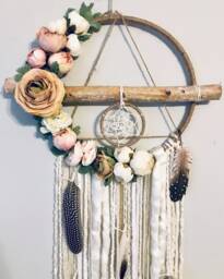 Rustic Floral Dreamcatcher, Boho Nursery Wall Hanging, 12-Inch