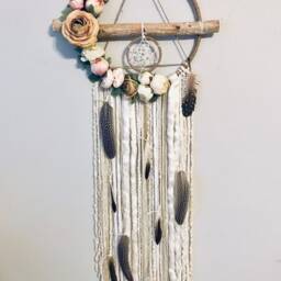 Rustic Floral Dreamcatcher, Boho Nursery Wall Hanging, 12-Inch - thumbnail 2