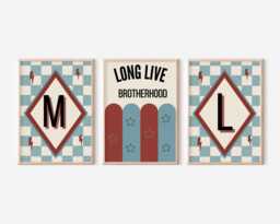 Retro Initial Letter Print Set, Long Live Brotherhood Art, Custom Dorm Decor - thumbnail 1