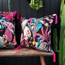 Acid Jungle Trippy Tropical Lampshade With Hot Pink Fringing. Handmade To Order in The UK - thumbnail 4