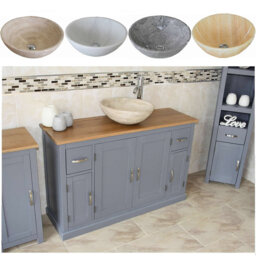 Bathroom Vanity Unit Grey Painted Cabinet Furniture Wash Stand & Marble Stone Basin 402Gsbcx1 - thumbnail 1