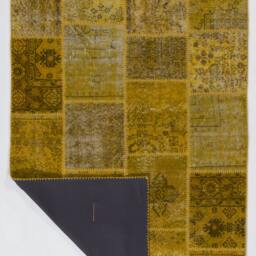5' X 8' Yellow Handmade Turkish Patchwork Rug - thumbnail 3