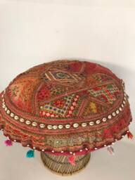 Handmade Patchwork Embroidered Meditation Cushion Cover, Round Vintage Bohemian Pillow, 35 - thumbnail 1