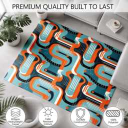 Retro Orange Blue Mid-Century Geometric Abstract Pattern Rug Non-Slip Soft Area Carpet Bedroom Living Room Hallway Mat Decor - Made in UK - thumbnail 3