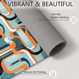 Retro Orange Blue Mid-Century Geometric Abstract Pattern Rug Non-Slip Soft Area Carpet Bedroom Living Room Hallway Mat Decor - Made in UK - thumbnail 4