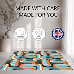 Retro Orange Blue Mid-Century Geometric Abstract Pattern Rug Non-Slip Soft Area Carpet Bedroom Living Room Hallway Mat Decor - Made in UK - thumbnail 2