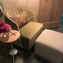 Bloc Stool - Large Square Footstool With Solid Oak Plinth Base Upholstered in Boucle Fabric - thumbnail 2