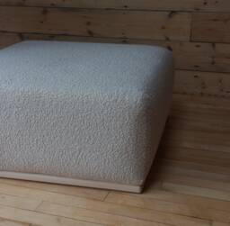 Bloc Stool - Large Square Footstool With Solid Oak Plinth Base Upholstered in Boucle Fabric