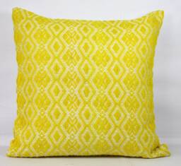Mustard Yellow Jacquard Pillow Cover Cotton Throw - thumbnail 1