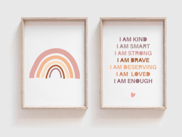 Boho Nursery Wall Art, Girls Prints, Bedroom Affirmation Print, Rainbow Kids Self Love, Playroom - image 1