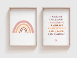 Boho Nursery Wall Art, Girls Prints, Bedroom Affirmation Print, Rainbow Kids Self Love, Playroom - thumbnail 1