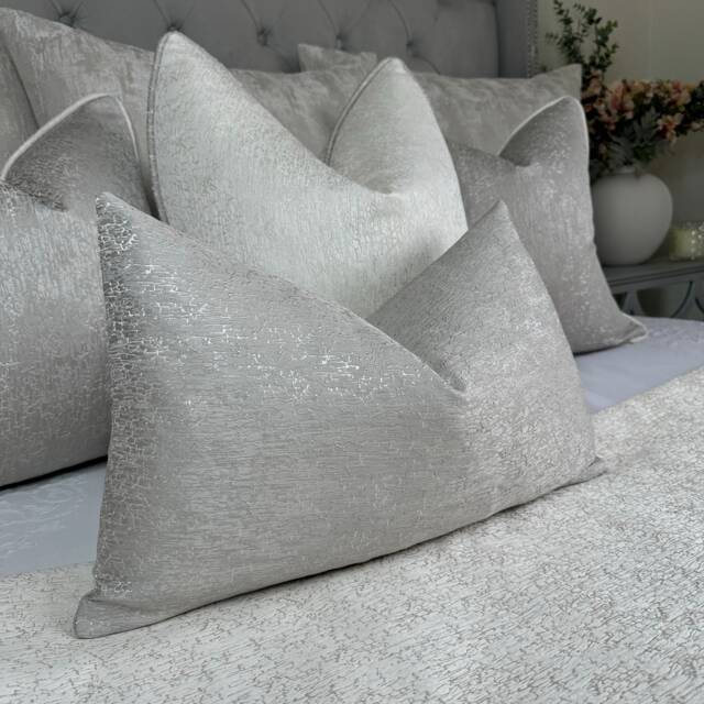 "Grey Lumbar Pillow Cover, Luxury Designer Cushion Modern Bed Scatter Rectangle Size 12"" X 20" - image 1