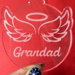 Personalised Angel Wings & Halo Christmas Tree Decoration -Memorial Xmas Bauble - Clear Acrylic Hand Finished Red Satin Ribbon- Rememberance - thumbnail 3