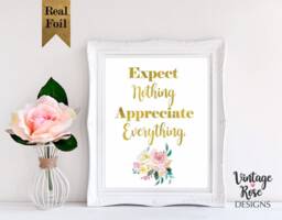 Motivational Quote Print, Gold Wall Art, Expect Nothing Appriciate Everything, Rose Gold, Gallery Wall, Housewarming Gift - thumbnail 1