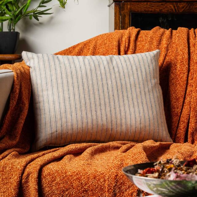 Linen Look Ticking Boudoir Cushion Cover in Black. Traditional Nautical Inspired Striped Dainty Design. 17x12 - image 1