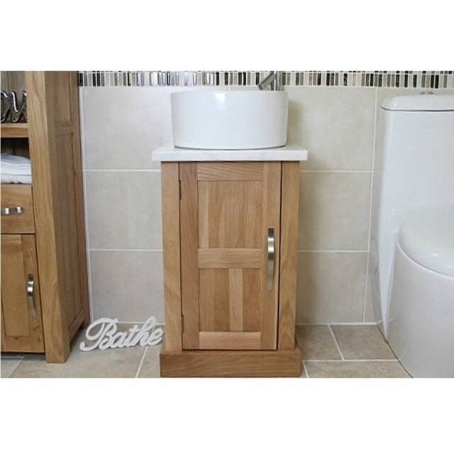 Cloakroom Bathroom Vanity Unit Oak Wash Stand White Marble Ceramic Basin 309Wmcbc - image 1