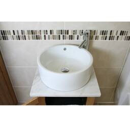 Cloakroom Bathroom Vanity Unit Oak Wash Stand White Marble Ceramic Basin 309Wmcbc - thumbnail 3