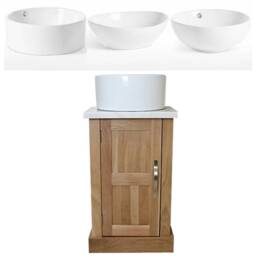 Cloakroom Bathroom Vanity Unit Oak Wash Stand White Marble Ceramic Basin 309Wmcbc - thumbnail 2