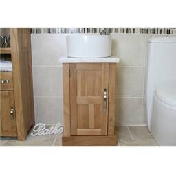 Cloakroom Bathroom Vanity Unit Oak Wash Stand White Marble Ceramic Basin 309Wmcbc - thumbnail 1
