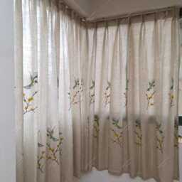 Floral & Bird Embroidered Curtains, Farmhouse Semi-Blackout Linen Living Room Elegant Privacy Dropes - thumbnail 2