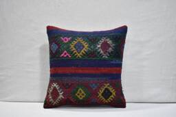 "Turkish Kilim Pillow Cover Handwoven Wool Home Decor - 15"" X 15.4" - thumbnail 1