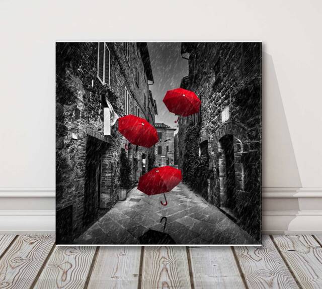 Whimsical Umbrella Canvas Print Colourful Stormy Weather Wall Art - image 1