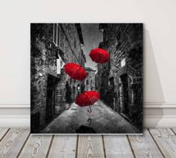Whimsical Umbrella Canvas Print Colourful Stormy Weather Wall Art - thumbnail 1
