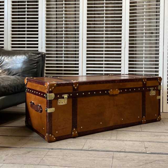 Large Low Leather Coffee Table Trunk - Handmade English Chest Custom Made - image 1