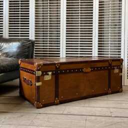 Large Low Leather Coffee Table Trunk - Handmade English Chest Custom Made - thumbnail 1