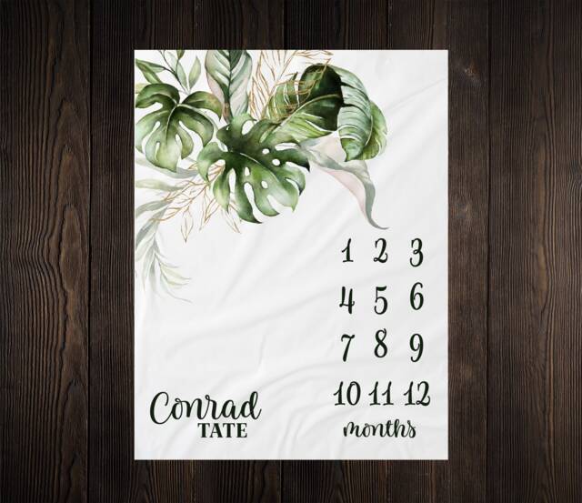 Tropical Greenery Milestone Blanket, Monthly Growth Tracker, Personalized Baby Custom Shower Gift, New Gift - image 1