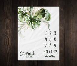 Tropical Greenery Milestone Blanket, Monthly Growth Tracker, Personalized Baby Custom Shower Gift, New Gift
