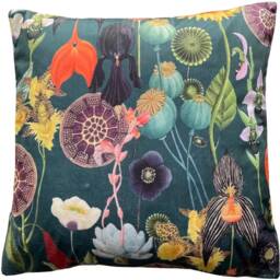 Poppy Cushion Cover Sunflowers Botanical Velvet Retro Design Green Dark Orange Yellow Lilac - thumbnail 4