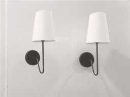 Pair Of Mid Century Fabric Shade Patina Finish Wall Sconce Bed Side Lamp Fixture - thumbnail 1