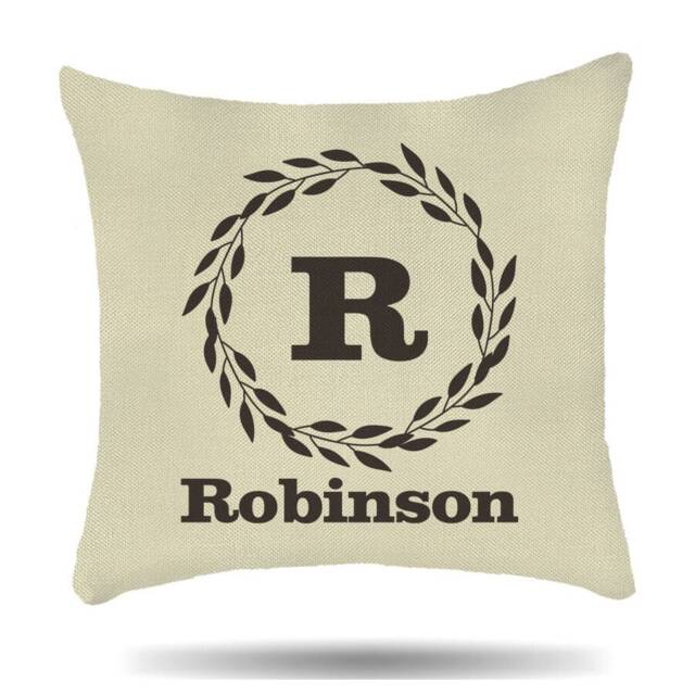 Personalised Initial Family Linen Cushion Cover Floral Any Name Printed Gifts For Wedding, Engagement, Couples Anniversary, Husband & Wife - image 1