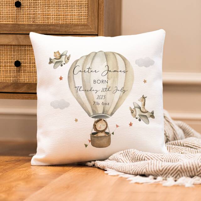Personalised New Baby Cushion - Jungle Nursery Boy's Lion Boy Gift Decor