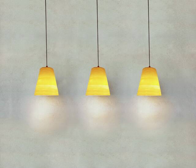3 Porcelain Pendant Lights Handmade Carved Cone Lighting Fixture - image 1