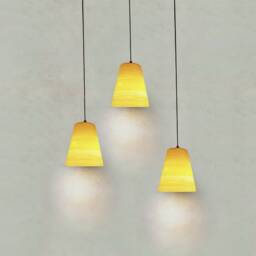 3 Porcelain Pendant Lights Handmade Carved Cone Lighting Fixture - thumbnail 2
