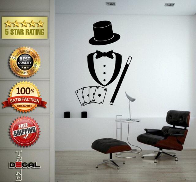 Magic Magicians Tools Kit Playing Cards Wand Cylinder Top Hat Wall Window Sticker Decal Vinyl Silhouette Decor L1878 - image 1