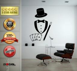 Magic Magicians Tools Kit Playing Cards Wand Cylinder Top Hat Wall Window Sticker Decal Vinyl Silhouette Decor L1878 - thumbnail 1