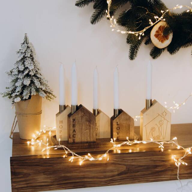 Rustic Christmas Advent Wreath Candle Holders Hope Peace Joy Love Catholic Decor Modern Calendar Table Accents - image 1