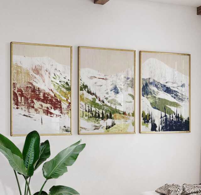 Alpine Valley Poster Set Of 3 Abstract Brushstroke Style Wall Art - image 1