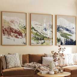 Alpine Valley Poster Set Of 3 Abstract Brushstroke Style Wall Art - thumbnail 3