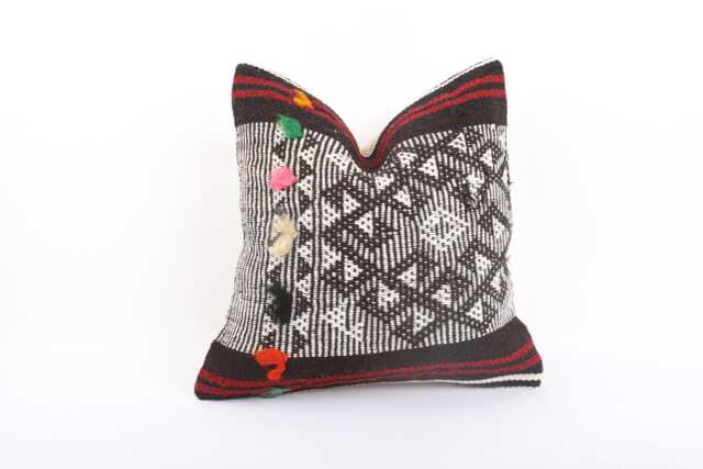 striped Kilim Pillow Handwoven Turkish Boho Cushion Cover - 16x16 - image 1