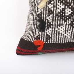 striped Kilim Pillow Handwoven Turkish Boho Cushion Cover - 16x16 - thumbnail 2
