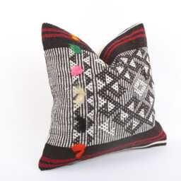 striped Kilim Pillow Handwoven Turkish Boho Cushion Cover - 16x16 - thumbnail 3