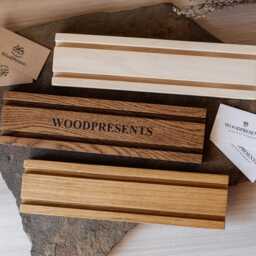 Engraved Oak Wood Business Card Holder Multiple Display, Reception Counter Stand - thumbnail 3